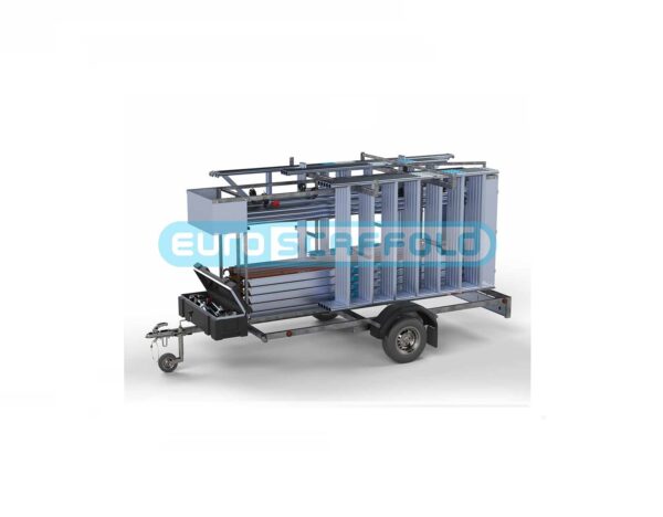 Steigeraanhanger afsluitbaar 305 + Rolsteiger Standaard 135x305 8,2m werkhoogte enkele voorloopleuning