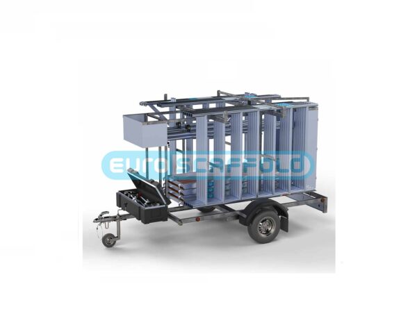 Steigeraanhanger afsluitbaar 250 + Rolsteiger Standaard 135x250 10,2m werkhoogte carbon vloer enkele voorloopleuning